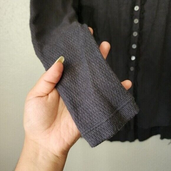 We The Free Oversize Button Down Knit Boho Gray Thermal Top Basics Minimalist S - Picture 6 of 11